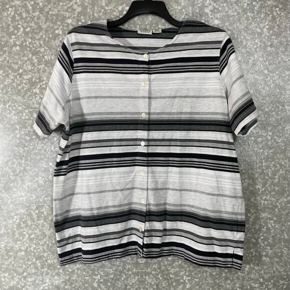 Classic Elements Gray Striped Button Front Top - Size 20/22W - Women's Plus Size - Picture 1 of 5